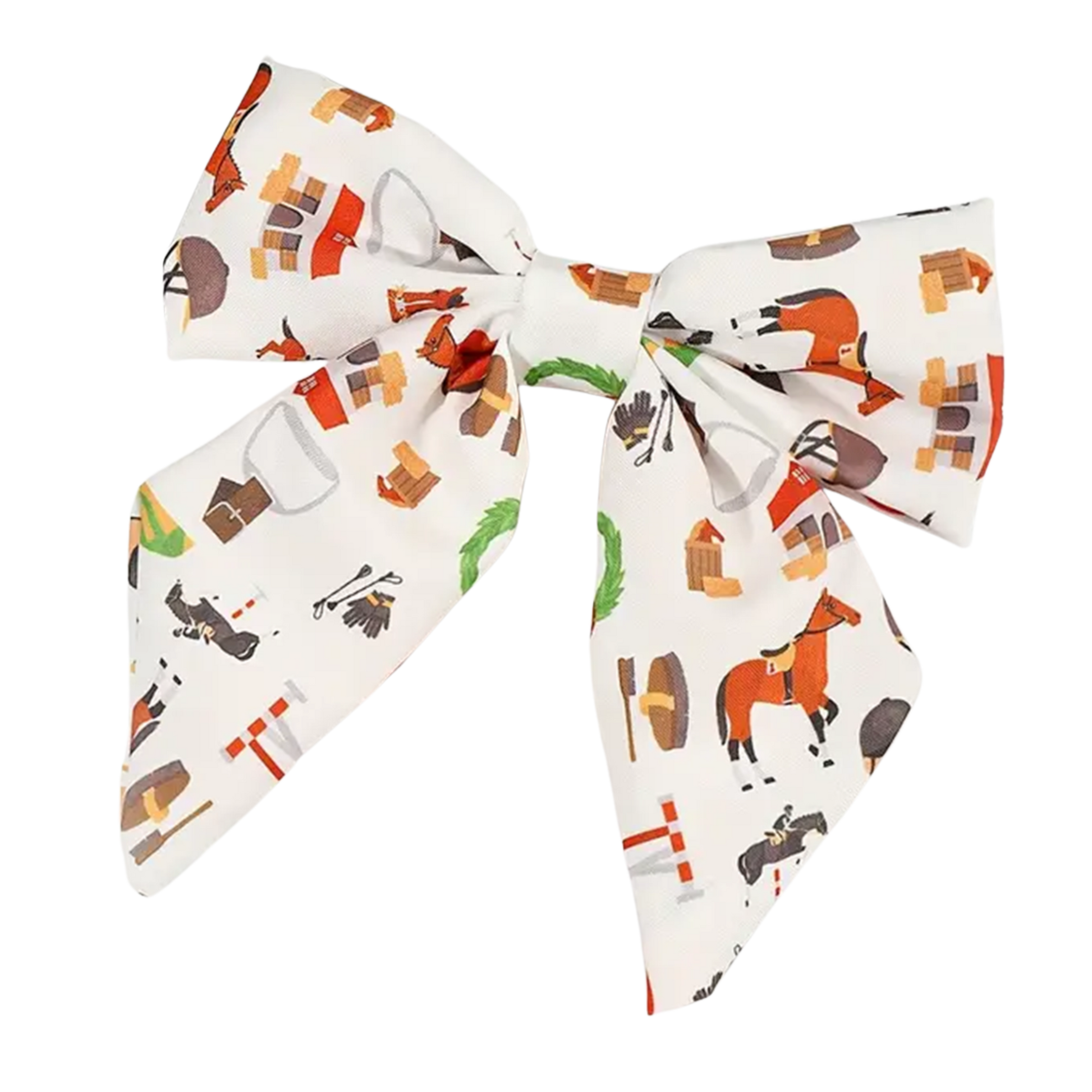 Large bow with horse-themed pattern on a white background