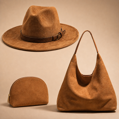 GISELLE Suede Look Fedora & Slouch Bag Set