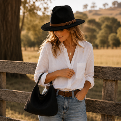 GISELLE Suede Look Fedora & Slouch Bag Set