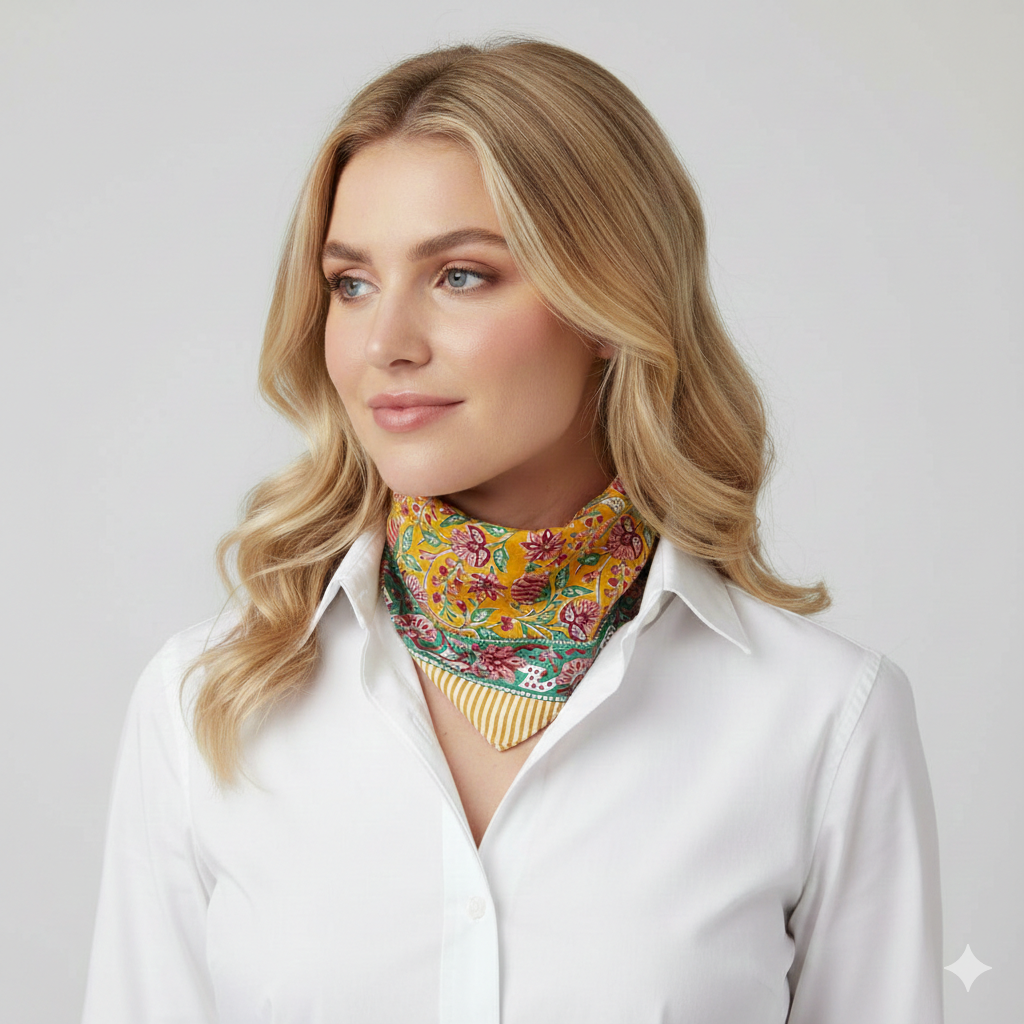 JAIPUR Hand Block Printed, Cotton Voile Bandana – 54 x 54 cms