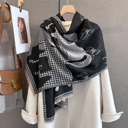 HAZEL Horse Design, Cashmere Blend Pashmina/Shawl - 180 x 65 cms