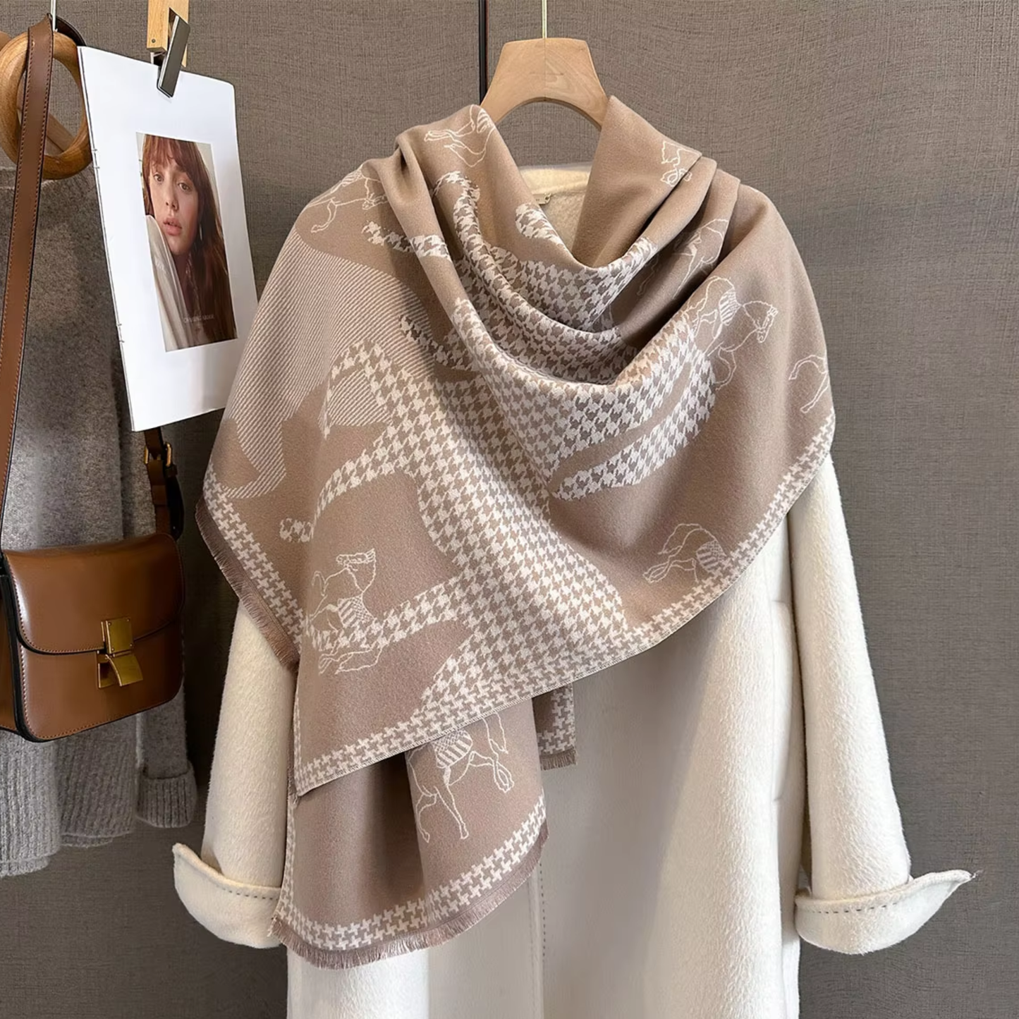 HAZEL Horse Design, Cashmere Blend Pashmina/Shawl - 180 x 65 cms