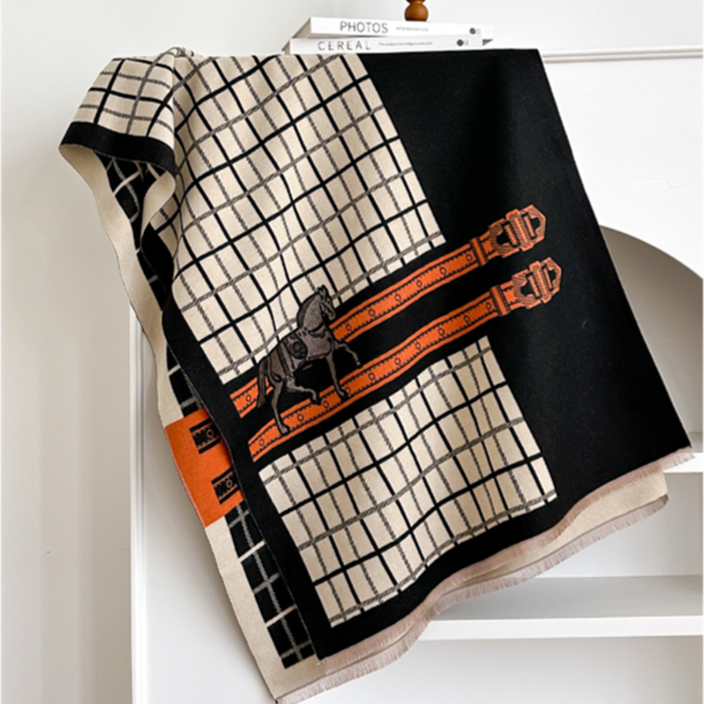 HILARY Horse design, Cashmere Blend Pashmina/Shawl - 180 x 65 cms