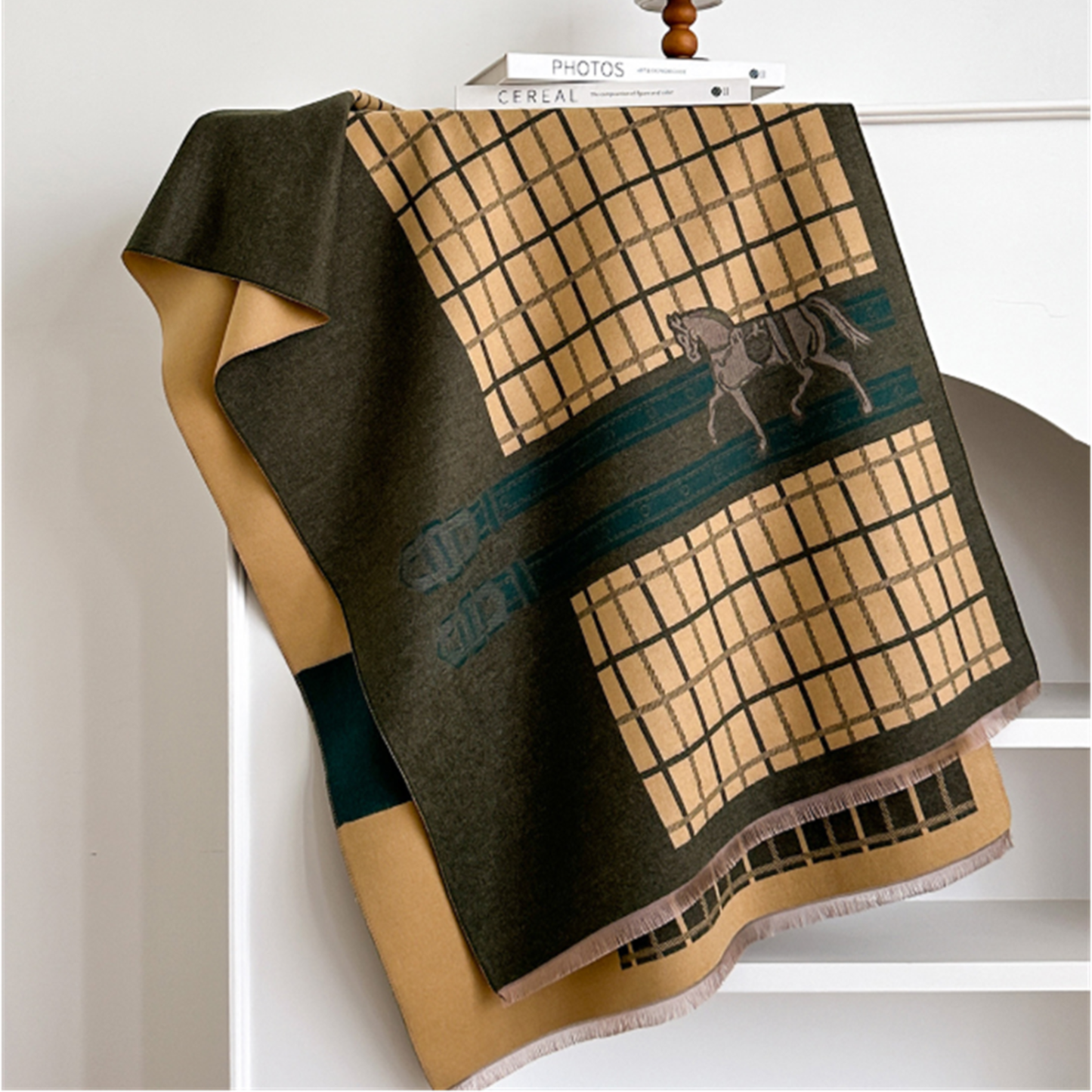HILARY Horse design, Cashmere Blend Pashmina/Shawl - 180 x 65 cms