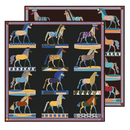 HYDRA Horse Design Double Sided Twill Scarf - 90 x 90 cms