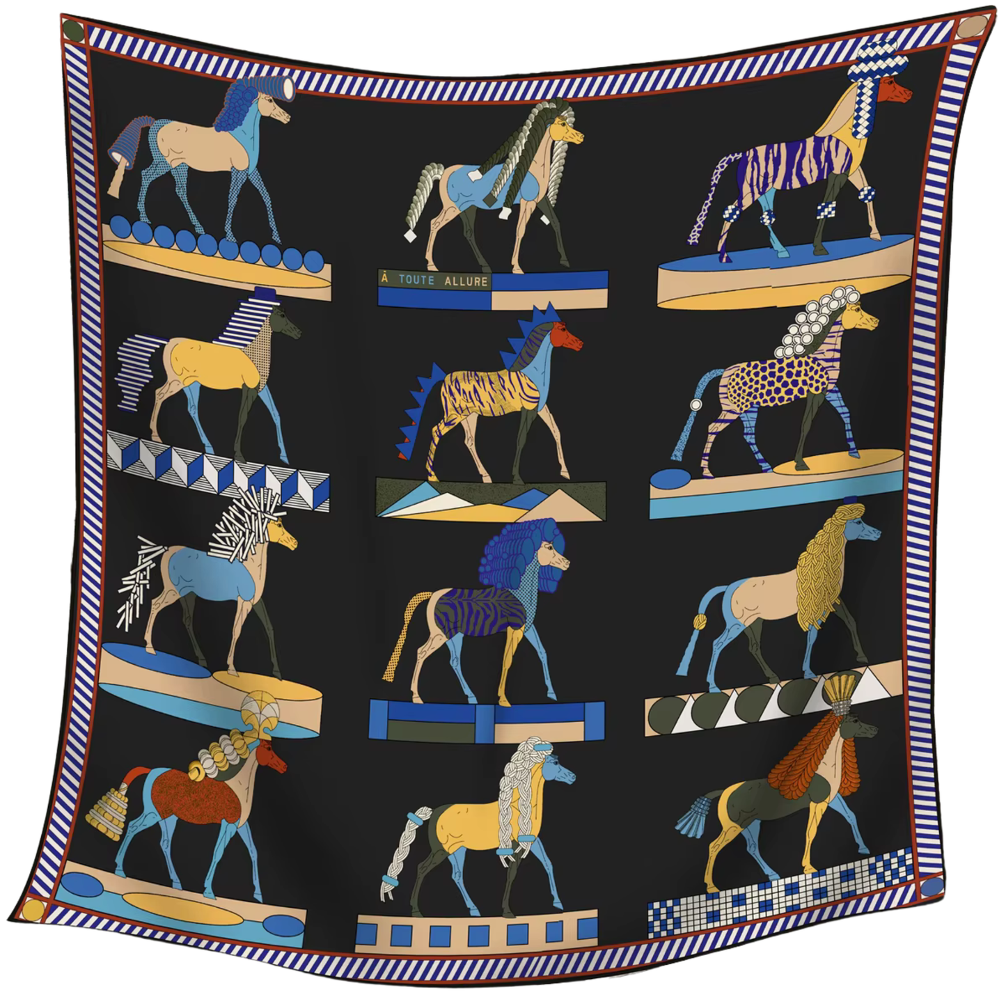HYDRA Horse Design Double Sided Twill Scarf - 90 x 90 cms