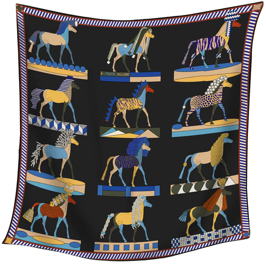 HYDRA Horse Design Double Sided Twill Scarf - 90 x 90 cms