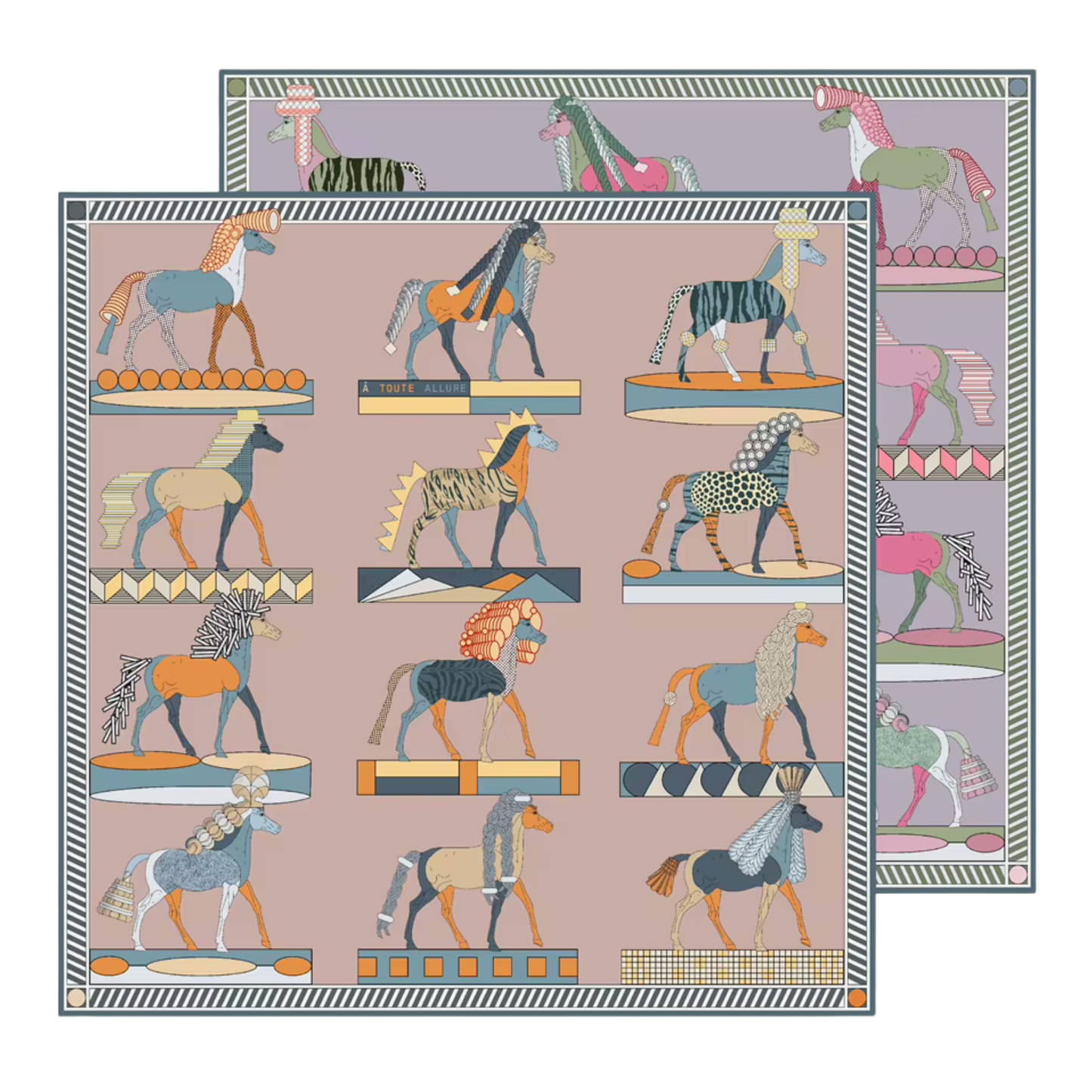 HYDRA Horse Design Double Sided Twill Scarf - 90 x 90 cms