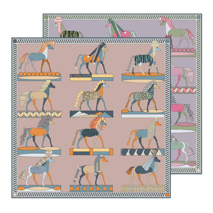 HYDRA Horse Design Double Sided Twill Scarf - 90 x 90 cms
