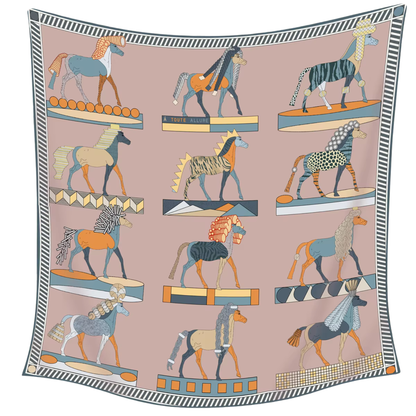 HYDRA Horse Design Double Sided Twill Scarf - 90 x 90 cms
