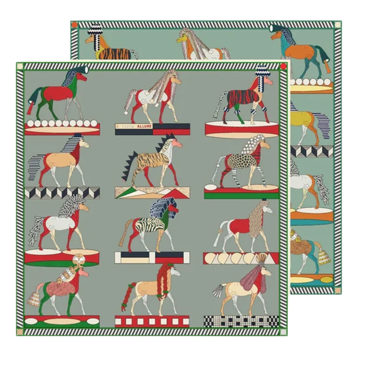 HYDRA Horse Design Double Sided Twill Scarf - 90 x 90 cms