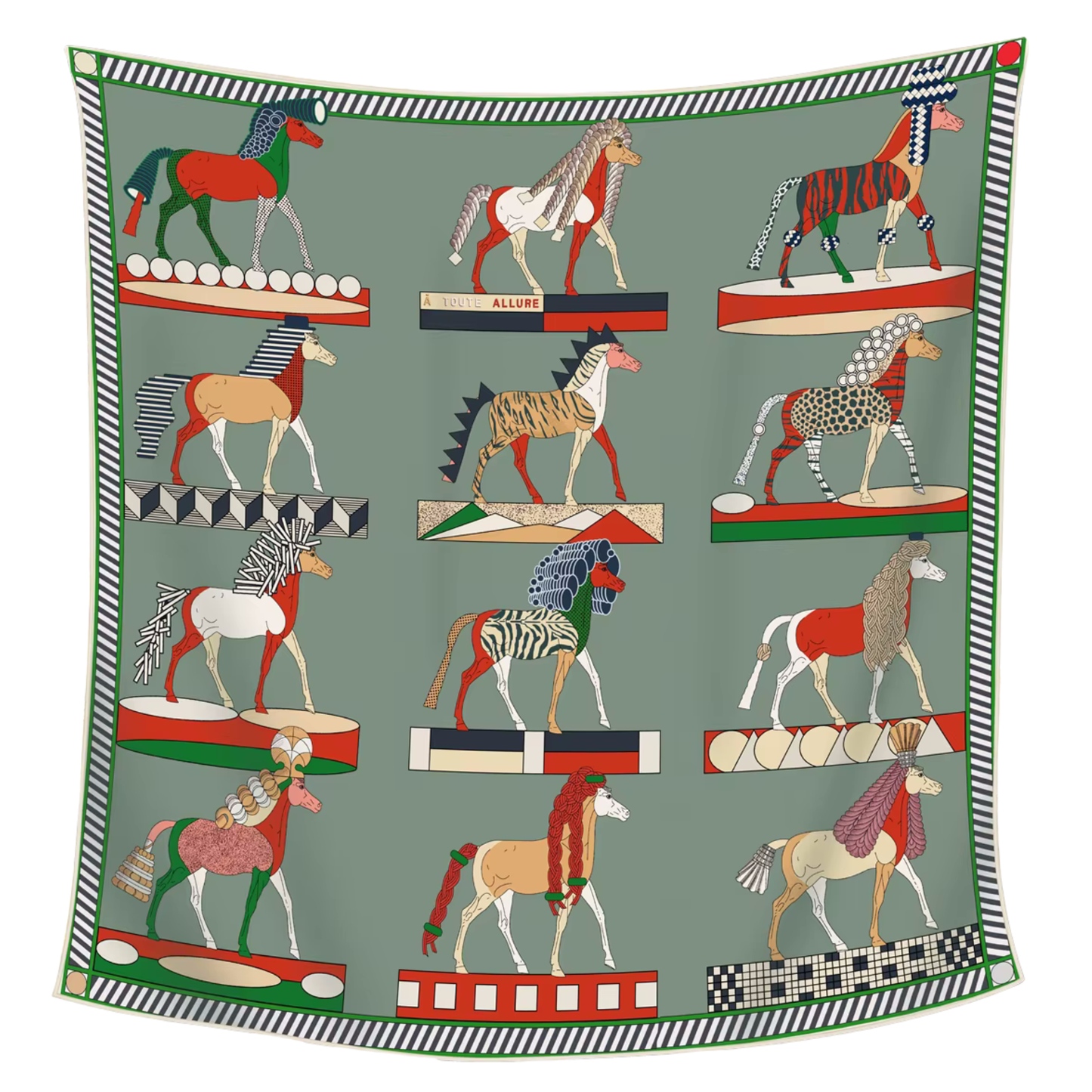 HYDRA Horse Design Double Sided Twill Scarf - 90 x 90 cms