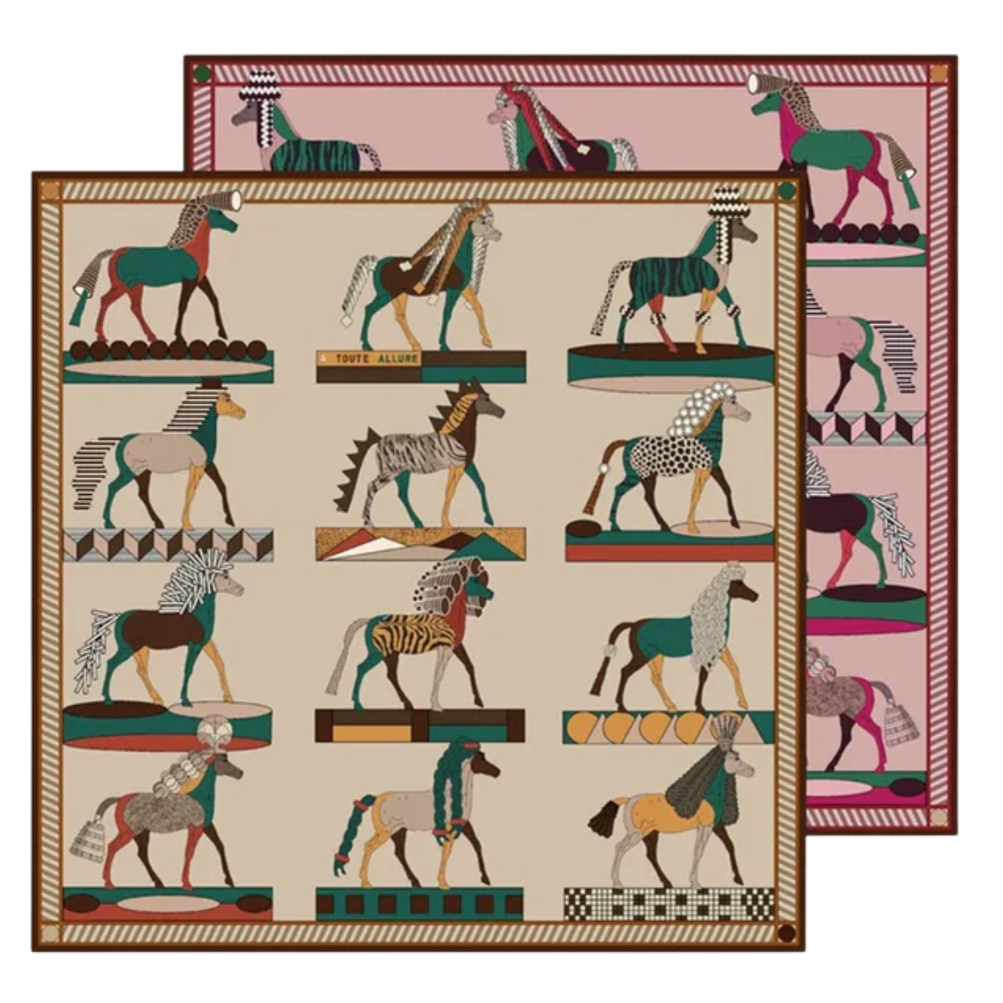 HYDRA Horse Design Double Sided Twill Scarf - 90 x 90 cms