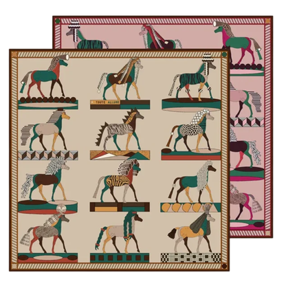 HYDRA Horse Design Double Sided Twill Scarf - 90 x 90 cms