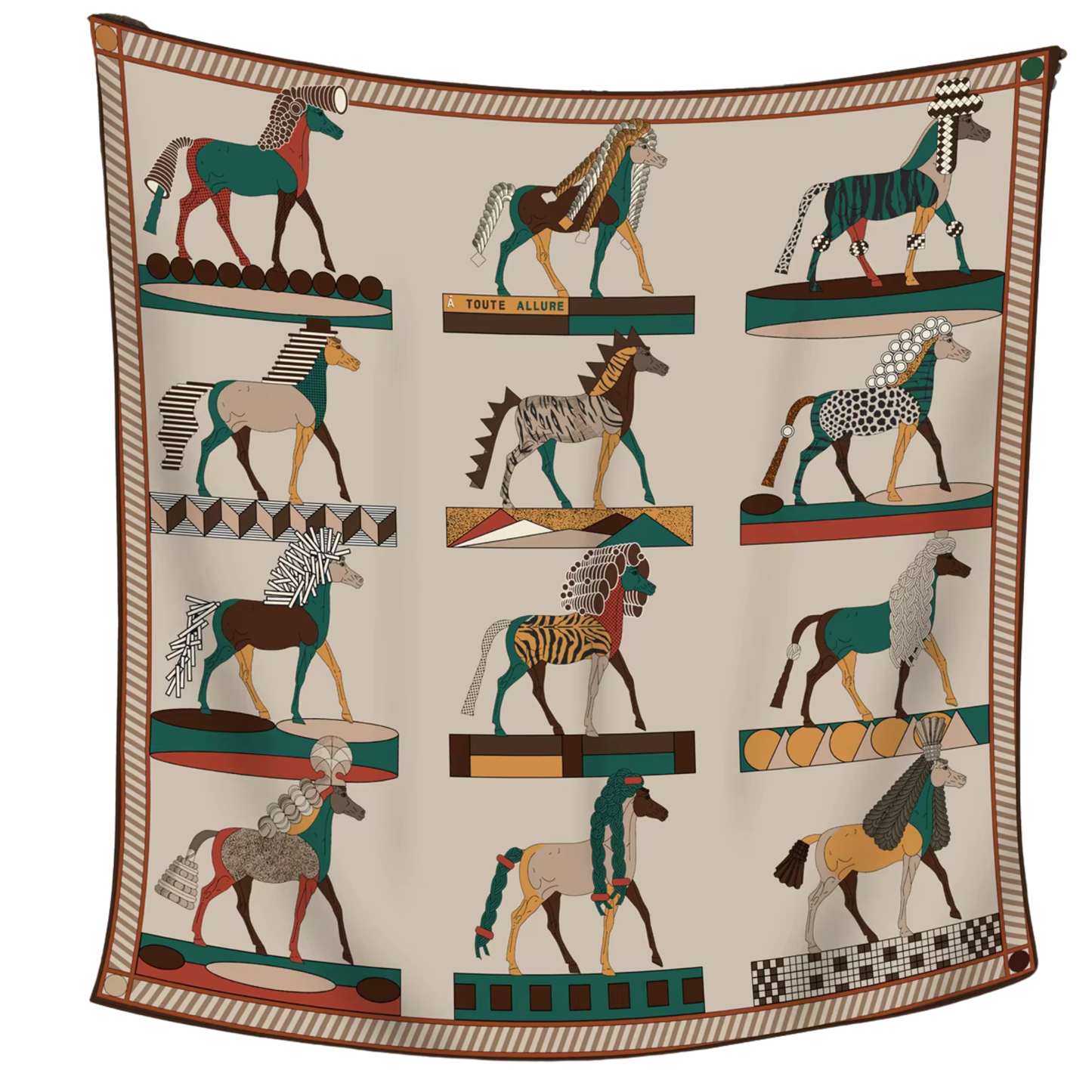 HYDRA Horse Design Double Sided Twill Scarf - 90 x 90 cms