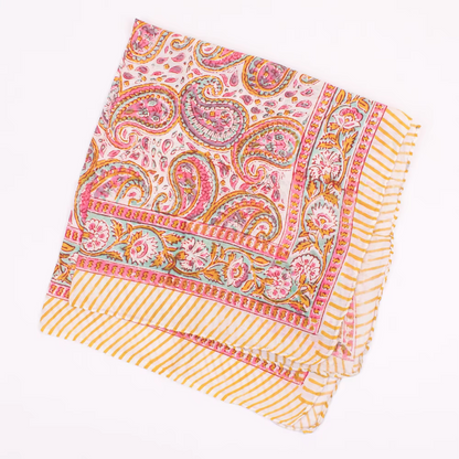 JAIPUR Hand Block Printed, Cotton Voile Bandana – 54 x 54 cms PINKS
