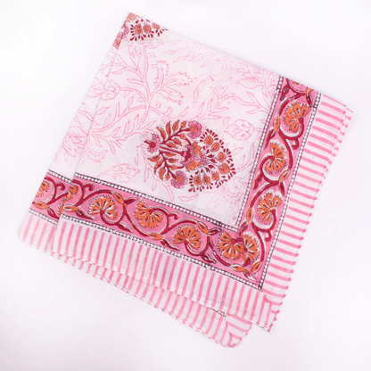 JAIPUR Hand Block Printed, Cotton Voile Bandana – 54 x 54 cms PINKS