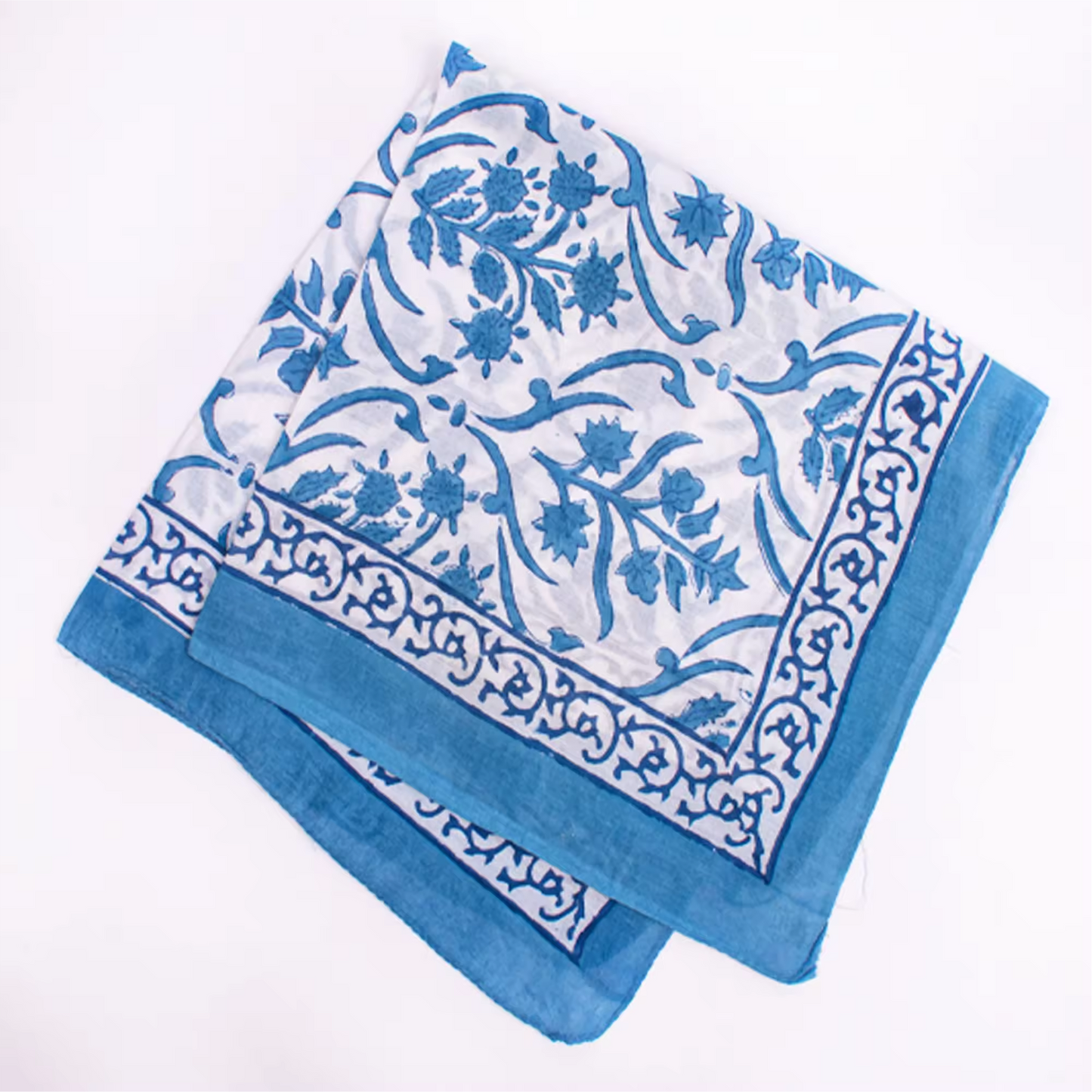 JAIPUR Hand Block Printed, Cotton Voile Bandana – 54 x 54 cms BLUES
