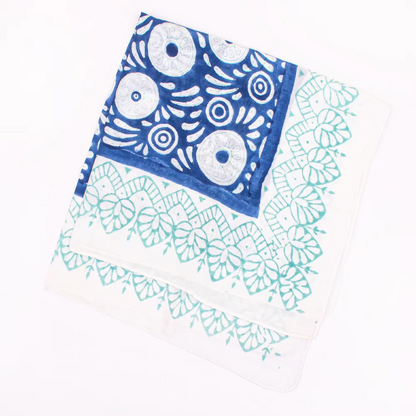 JAIPUR Hand Block Printed, Cotton Voile Bandana – 54 x 54 cms BLUES