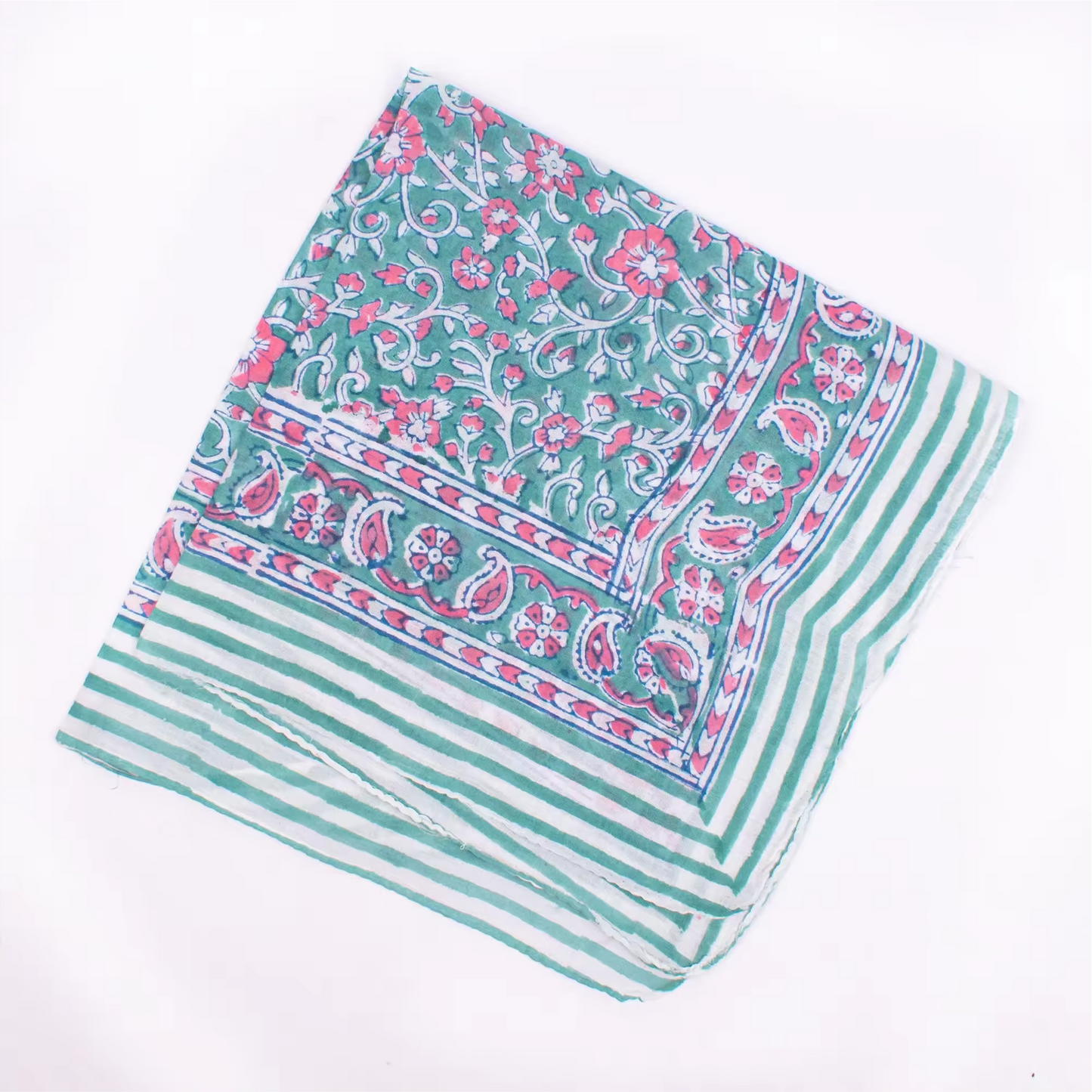 JAIPUR Hand Block Printed, Cotton Voile Bandana – 54 x 54 cms GREENS