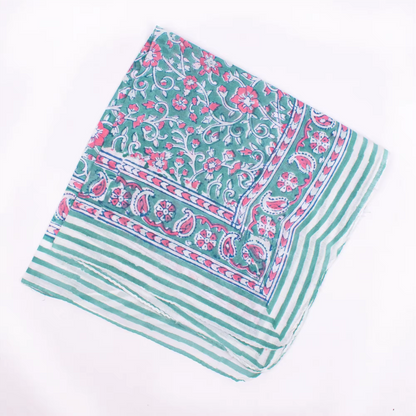 JAIPUR Hand Block Printed, Cotton Voile Bandana – 54 x 54 cms GREENS