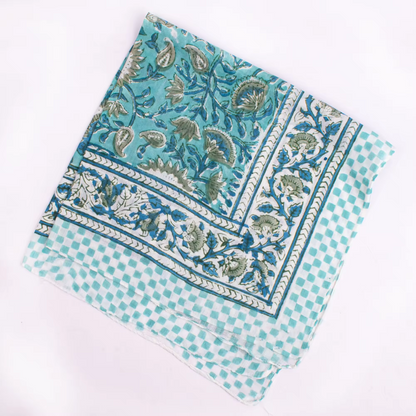 JAIPUR Hand Block Printed, Cotton Voile Bandana – 54 x 54 cms GREENS