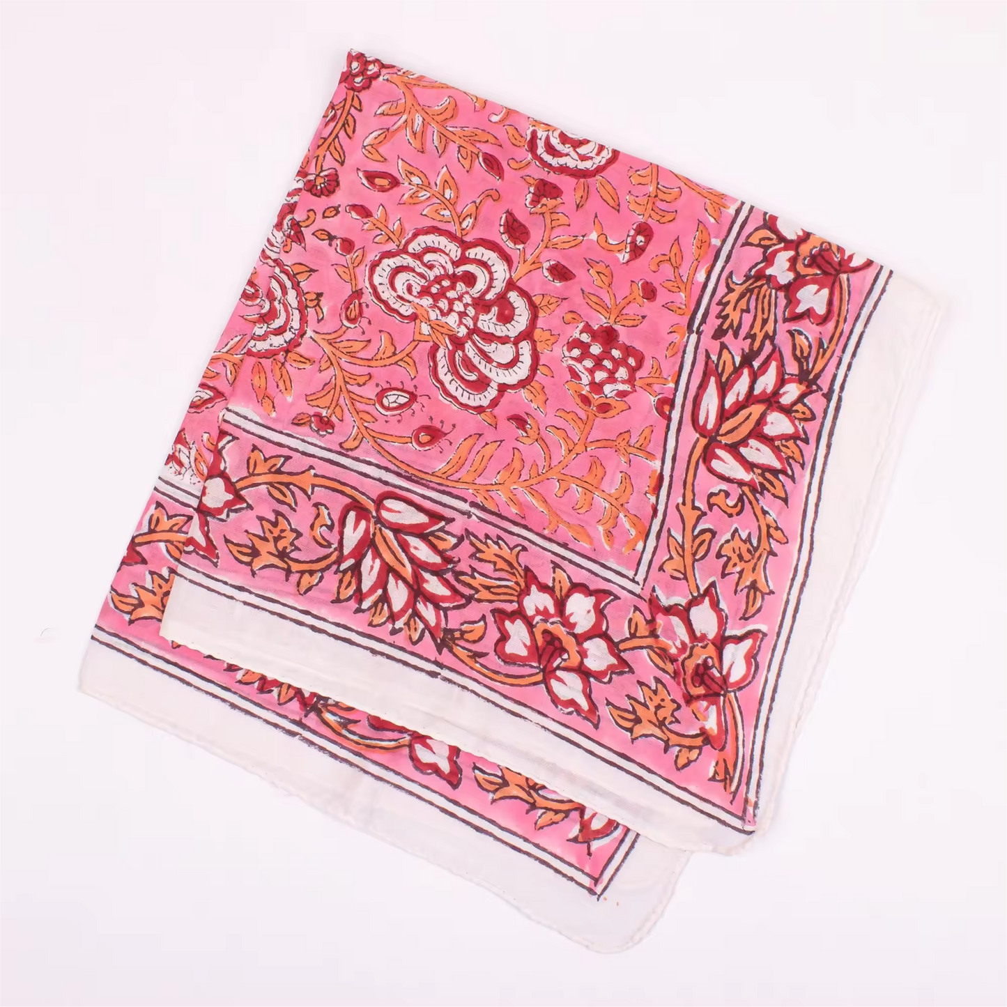 JAIPUR Hand Block Printed, Cotton Voile Bandana – 54 x 54 cms PINKS