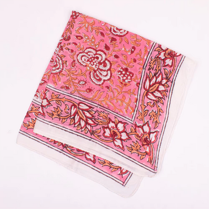 JAIPUR Hand Block Printed, Cotton Voile Bandana – 54 x 54 cms PINKS