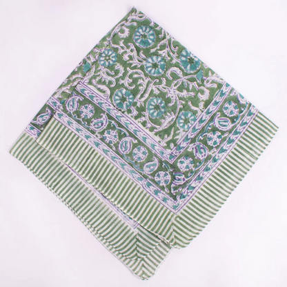 JAIPUR Hand Block Printed, Cotton Voile Bandana – 54 x 54 cms GREENS