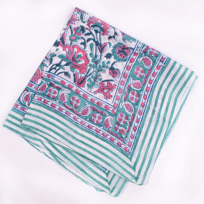 JAIPUR Hand Block Printed, Cotton Voile Bandana – 54 x 54 cms GREENS
