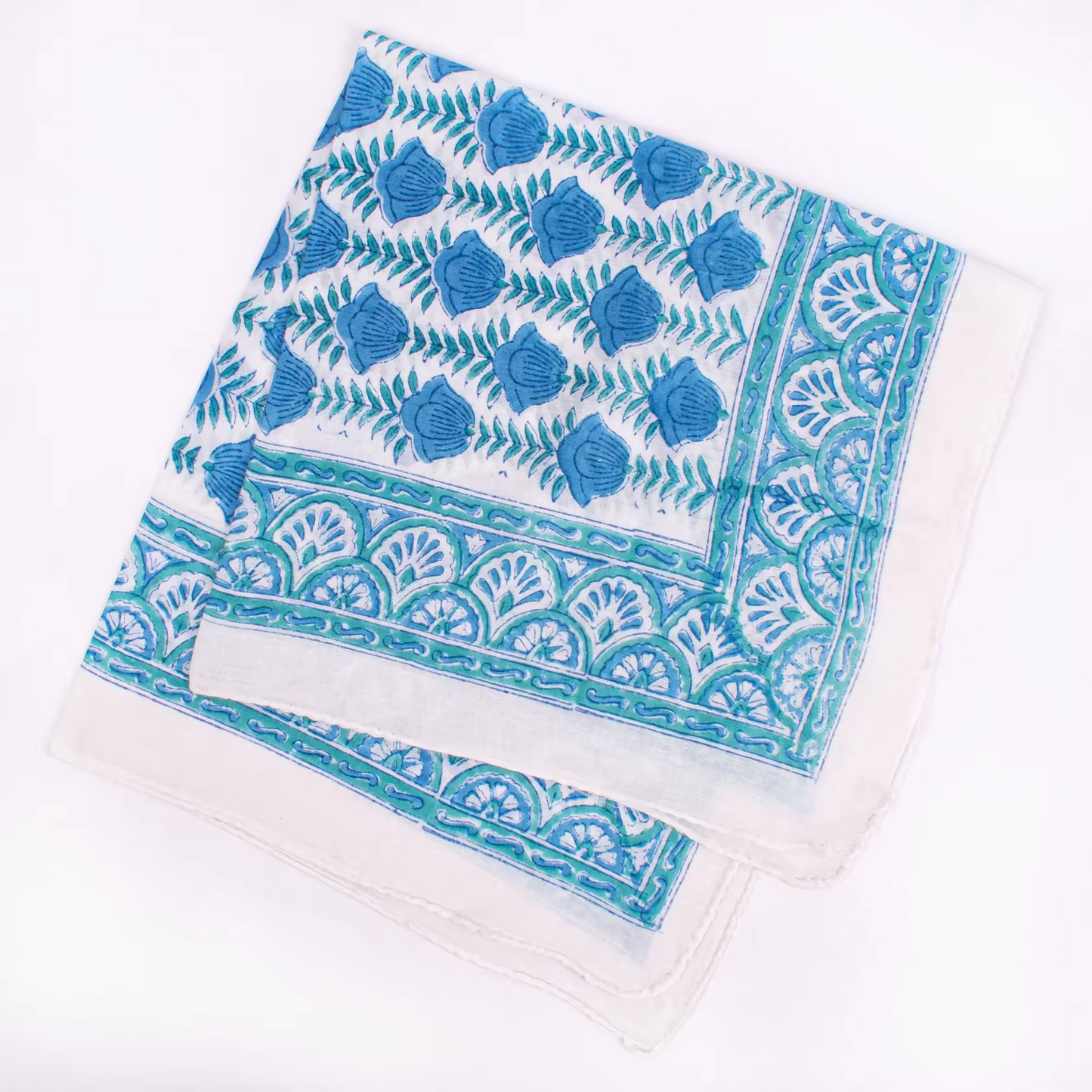 JAIPUR Hand Block Printed, Cotton Voile Bandana – 54 x 54 cms BLUES