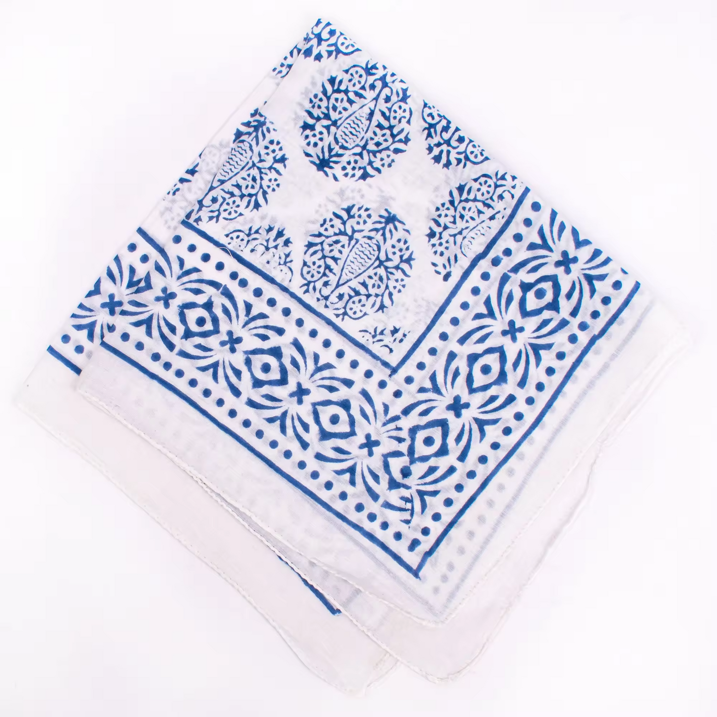 JAIPUR Hand Block Printed, Cotton Voile Bandana – 54 x 54 cms BLUES