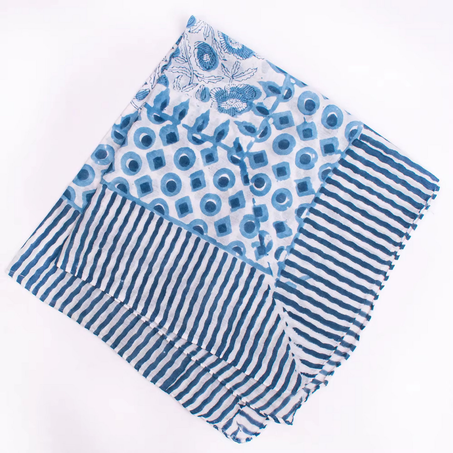 JAIPUR Hand Block Printed, Cotton Voile Bandana – 54 x 54 cms BLUES