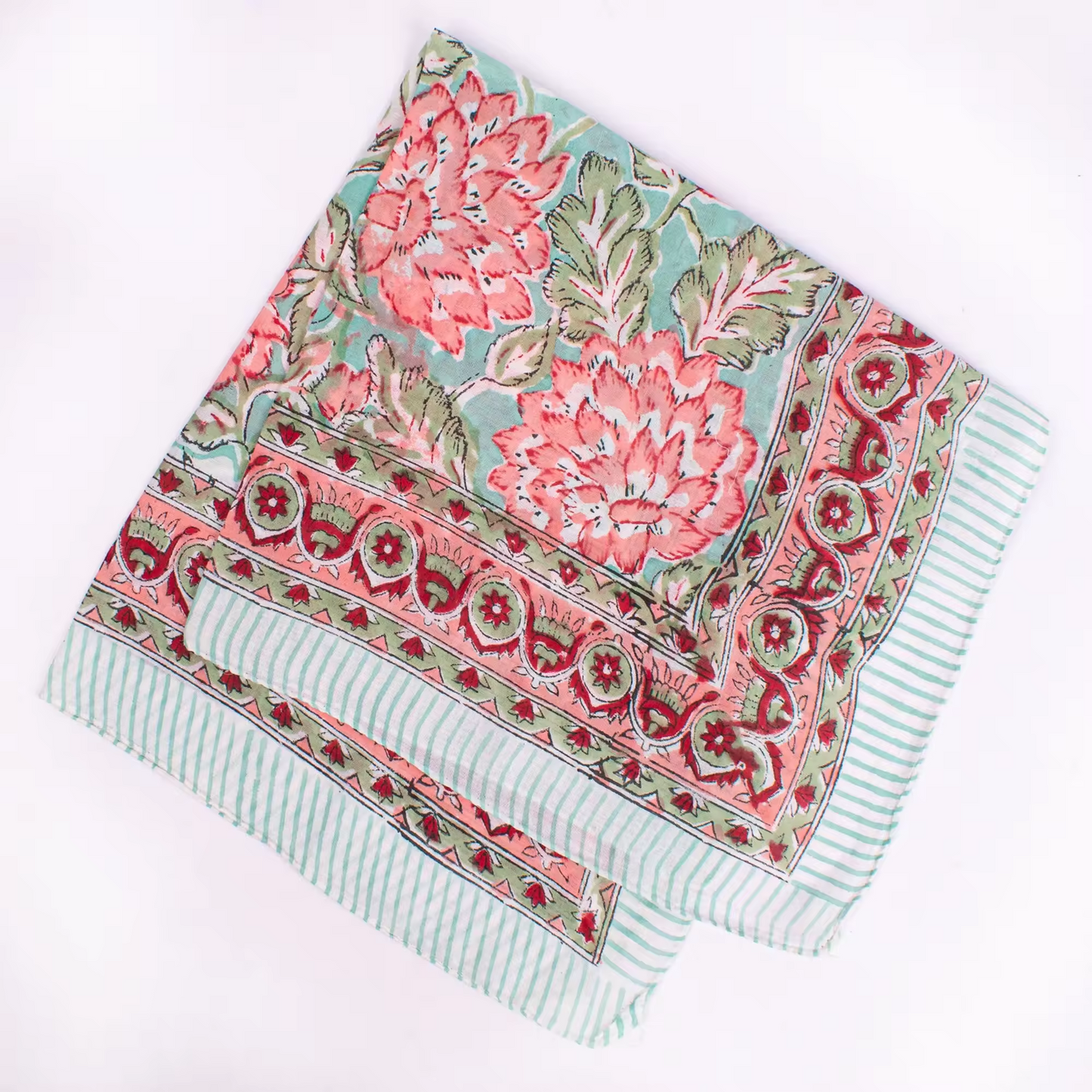 JAIPUR Hand Block Printed, Cotton Voile Bandana – 54 x 54 cms GREENS