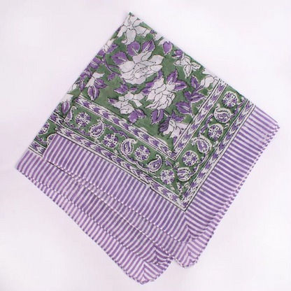 JAIPUR Hand Block Printed, Cotton Voile Bandana – 54 x 54 cms GREENS