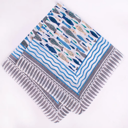 JAIPUR Hand Block Printed, Cotton Voile Bandana – 54 x 54 cms BLUES