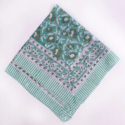 JAIPUR Hand Block Printed, Cotton Voile Bandana – 54 x 54 cms GREENS