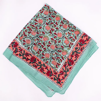 JAIPUR Hand Block Printed, Cotton Voile Bandana – 54 x 54 cms GREENS