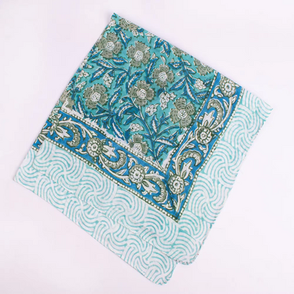 JAIPUR Hand Block Printed, Cotton Voile Bandana – 54 x 54 cms GREENS