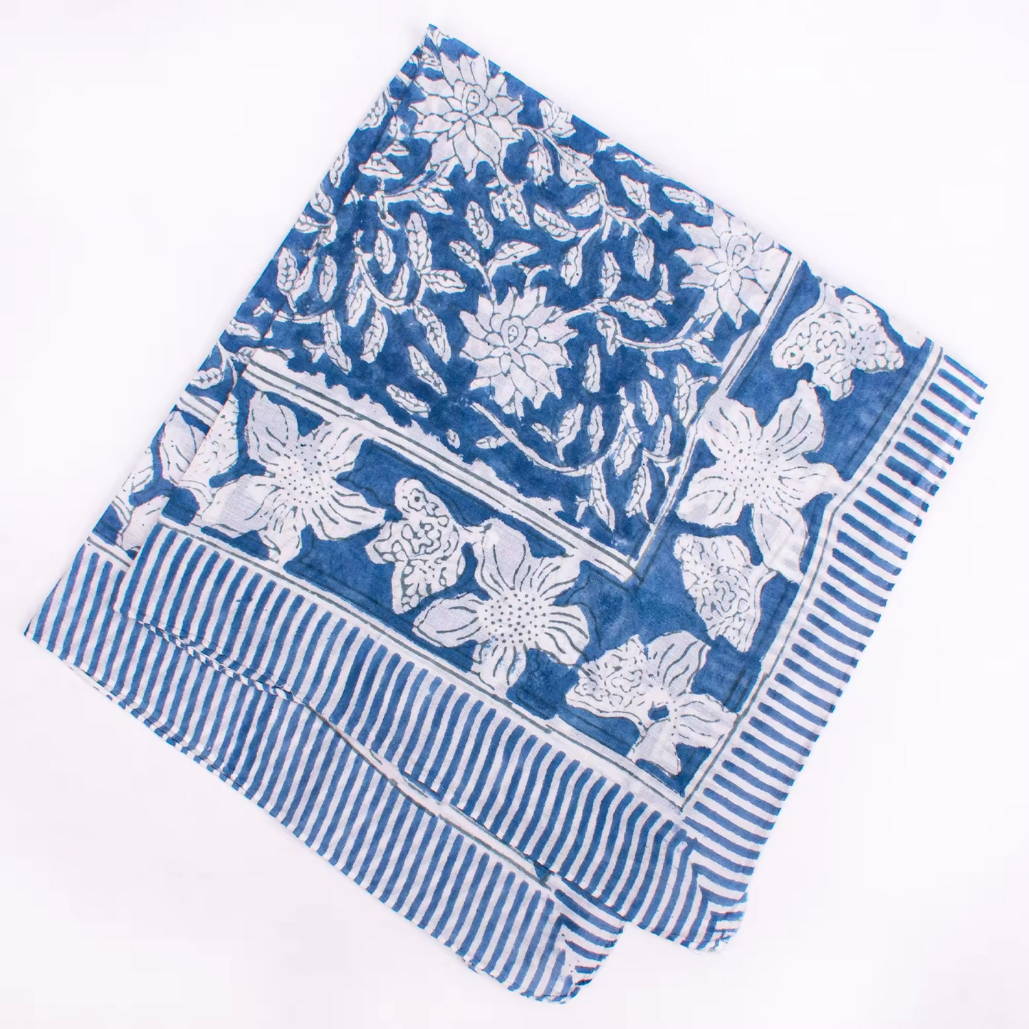 JAIPUR Hand Block Printed, Cotton Voile Bandana – 54 x 54 cms BLUES