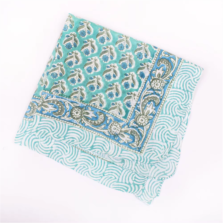 JAIPUR Hand Block Printed, Cotton Voile Bandana – 54 x 54 cms GREENS