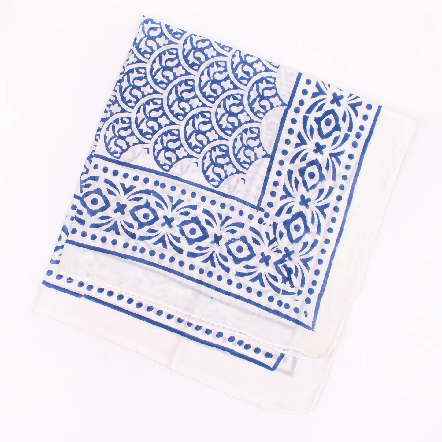 JAIPUR Hand Block Printed, Cotton Voile Bandana – 54 x 54 cms BLUES