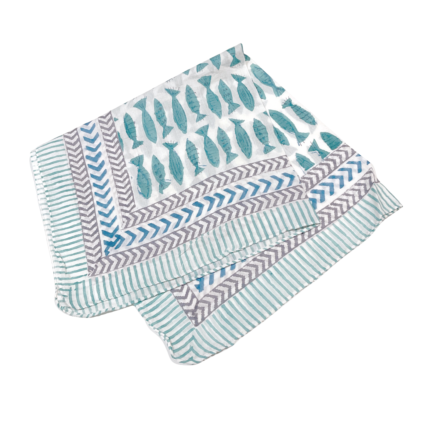 JAIPUR Hand Block Printed, Cotton Voile Bandana – 54 x 54 cms GREENS