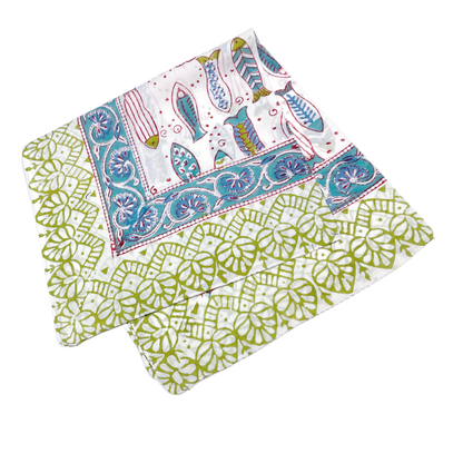 JAIPUR Hand Block Printed, Cotton Voile Bandana – 54 x 54 cms GREENS