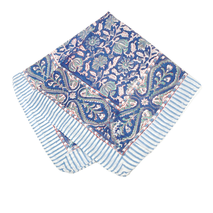 JAIPUR Hand Block Printed, Cotton Voile Bandana – 54 x 54 cms BLUES