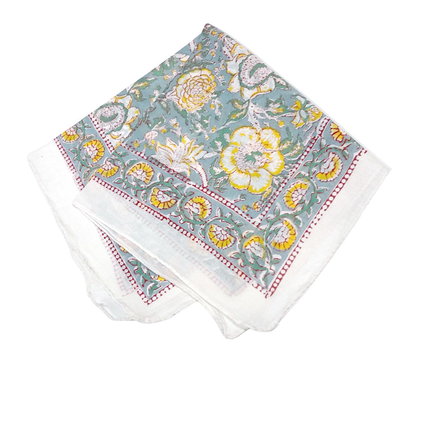 JAIPUR Hand Block Printed, Cotton Voile Bandana – 54 x 54 cms GREENS