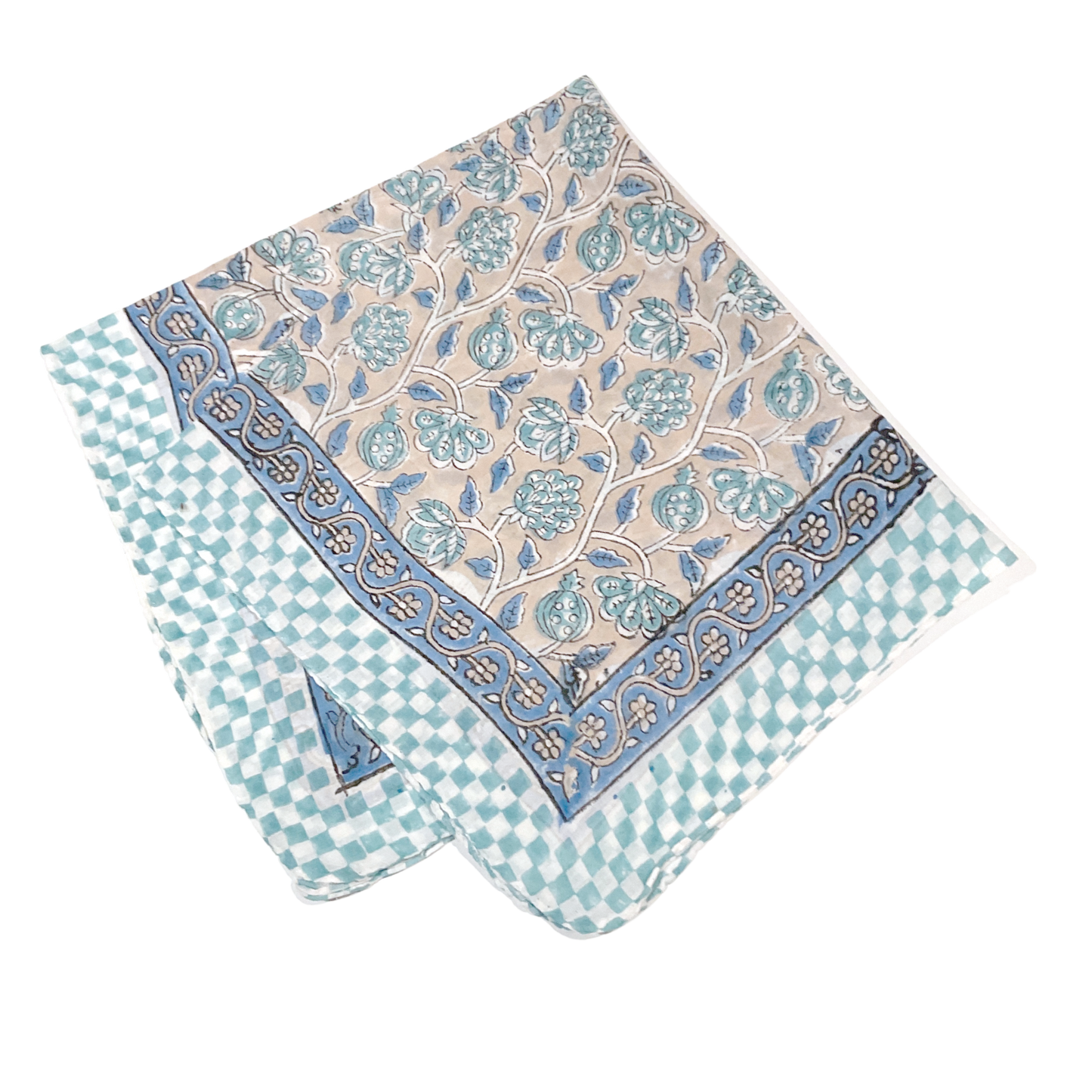JAIPUR Hand Block Printed, Cotton Voile Bandana – 54 x 54 cms BLUES
