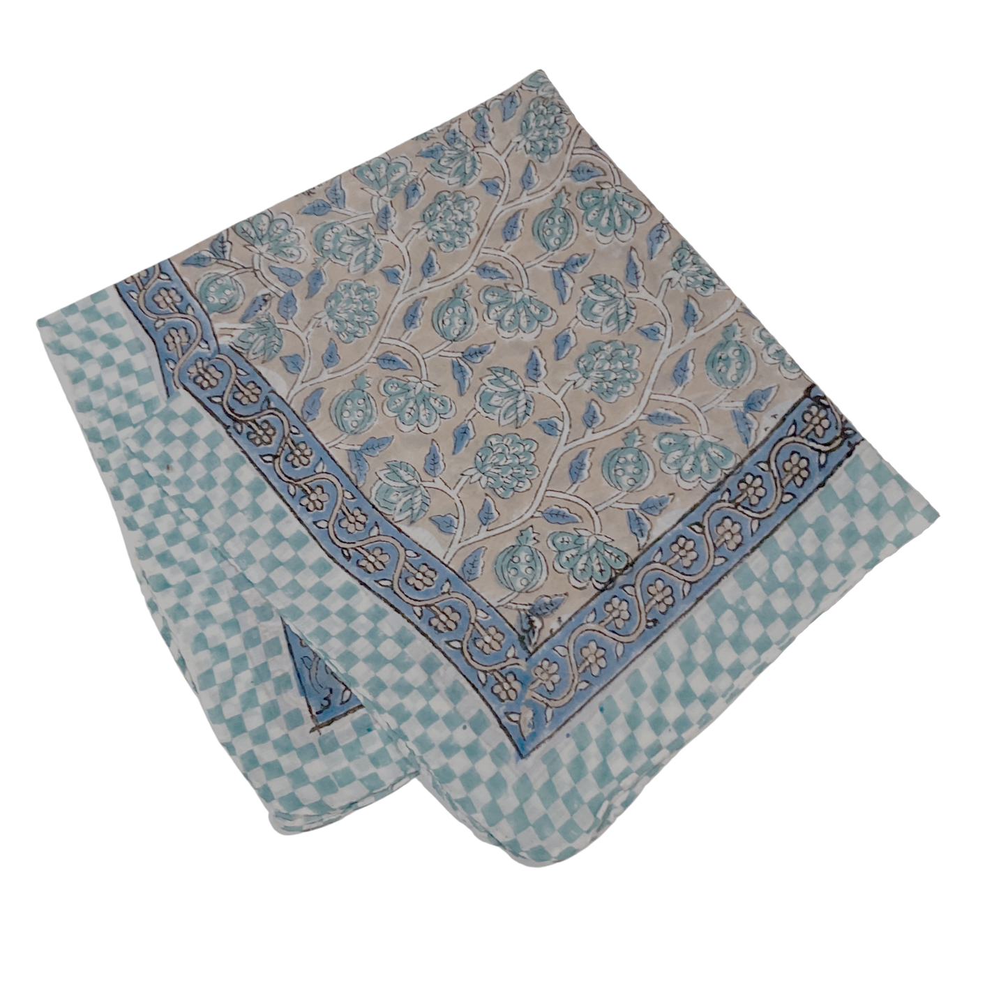 JAIPUR Hand Block Printed, Cotton Voile Bandana – 54 x 54 cms GREENS