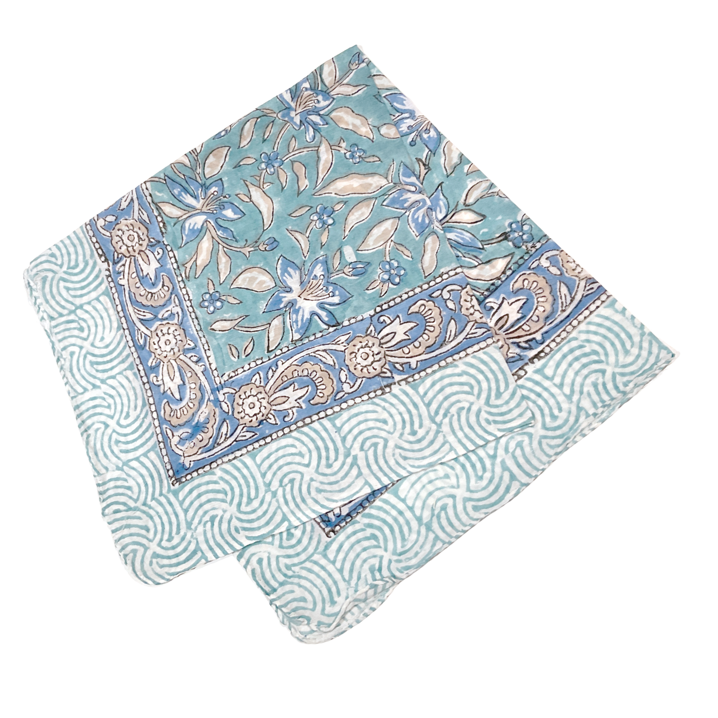 JAIPUR Hand Block Printed, Cotton Voile Bandana – 54 x 54 cms GREENS