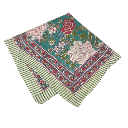 JAIPUR Hand Block Printed, Cotton Voile Bandana – 54 x 54 cms GREENS